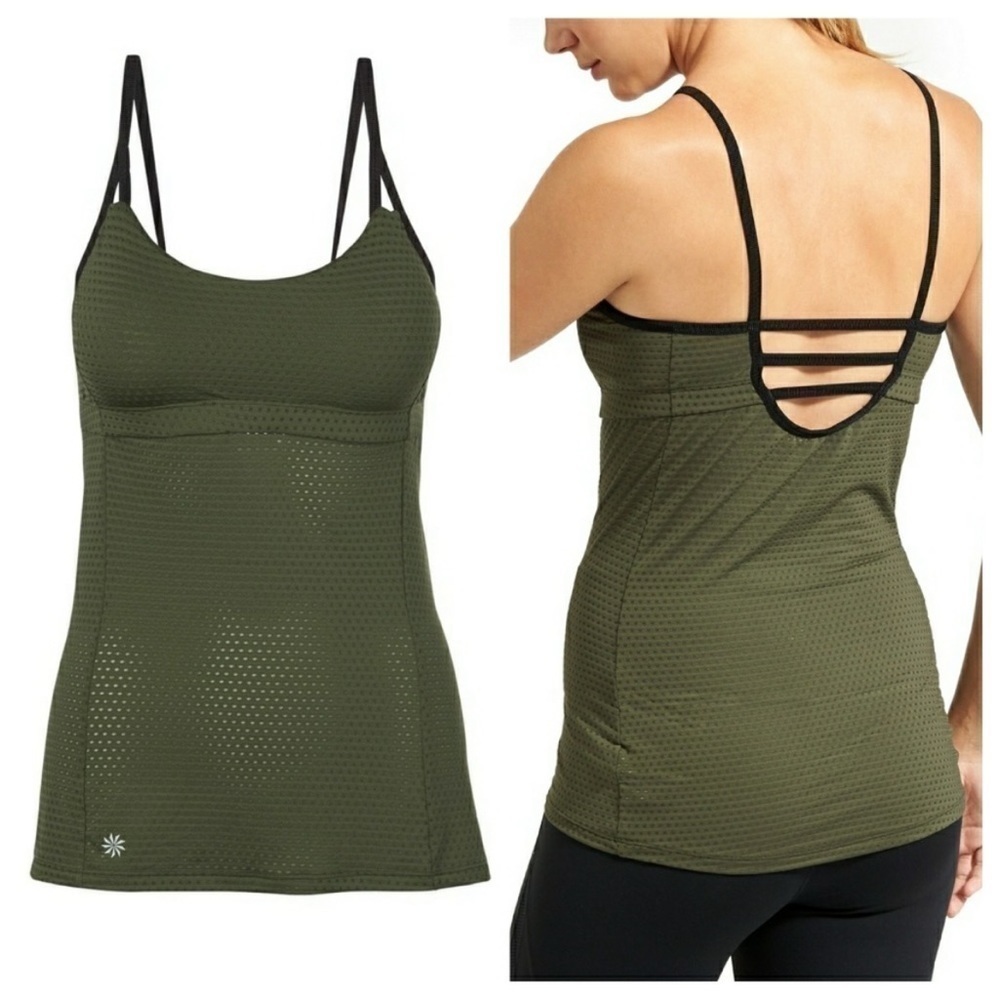 Athleta Flow Netted Green and Black Tank Top Size Small